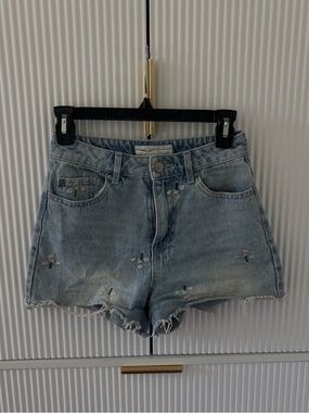 Light Blue Distressed Denim Cutoff Shorts - Kids